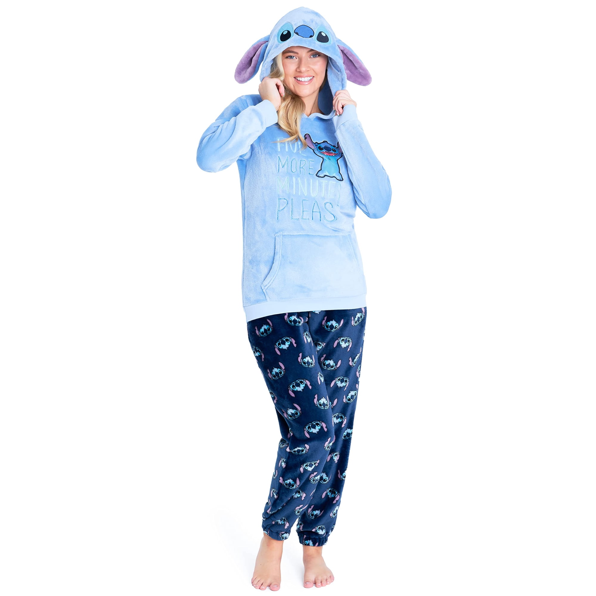 Conjunto De Pijama Fleece Con Capucha De 2 Piezas Para Mujer Disney Stitch