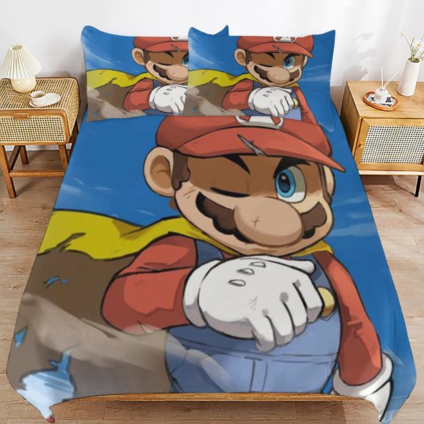 Super Mario 3-Piece Comforter Set for Bedroom Super Mario Bedding Set for Kids Adults Soft Microfiber Duvet Cover Set with Zipper Closure