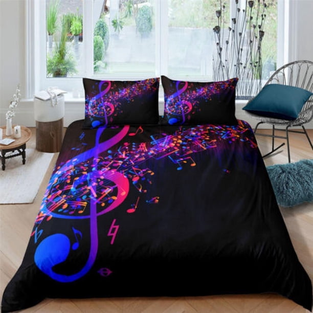 Music Notes Multicolor Black # Quilt Duvet Cover Set Bedroom Decor Bed Linen3-Piece Bedding Set