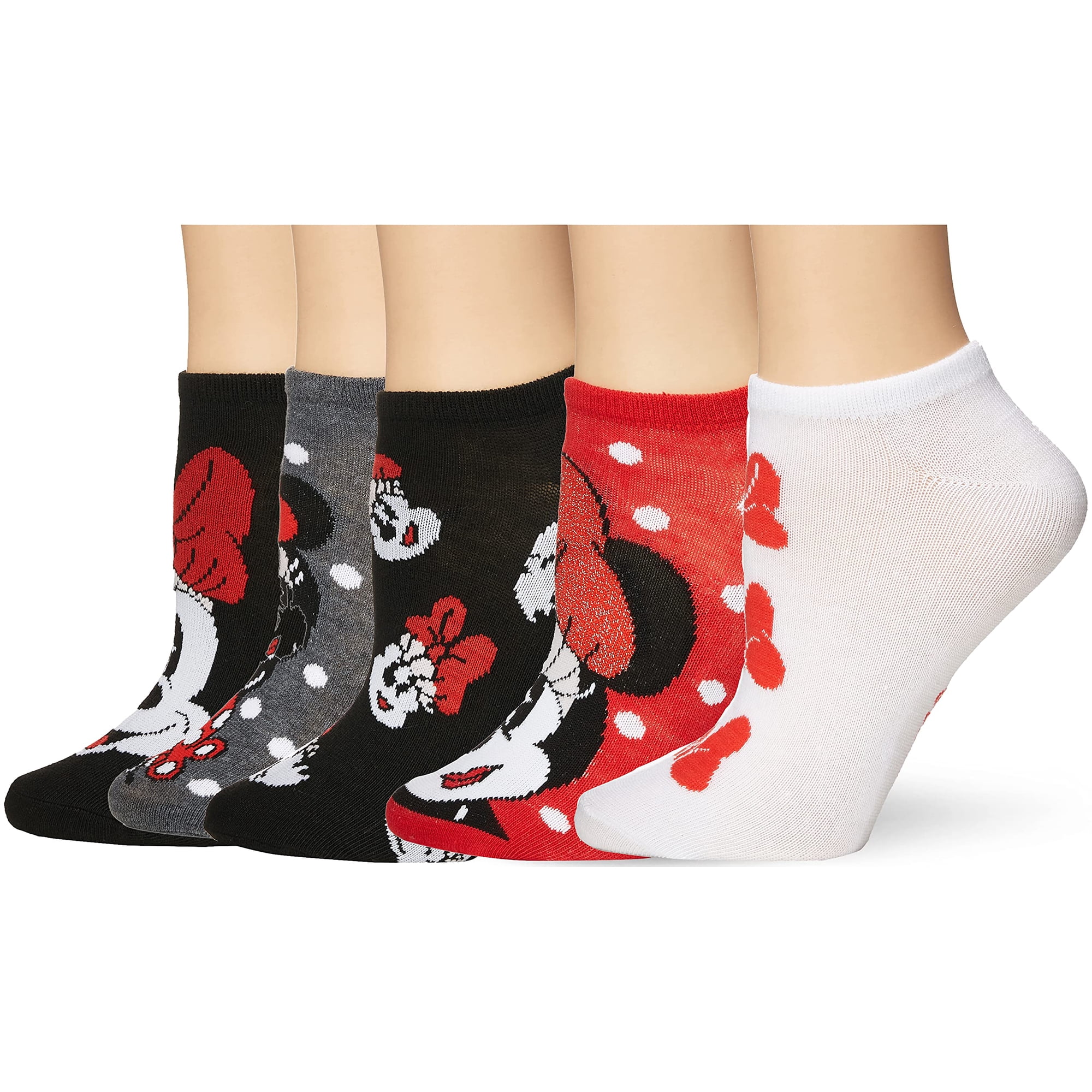 Calcetines Disney Minnie Mouse Para Mujer, Paquete De 5 Unidades, Tallas 9-11