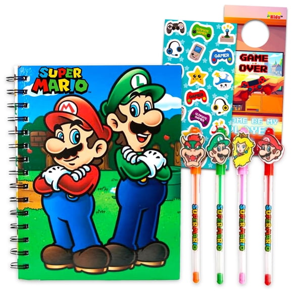 Set de cuaderno Super Mario, diario, bolígrafos y stickers para niños