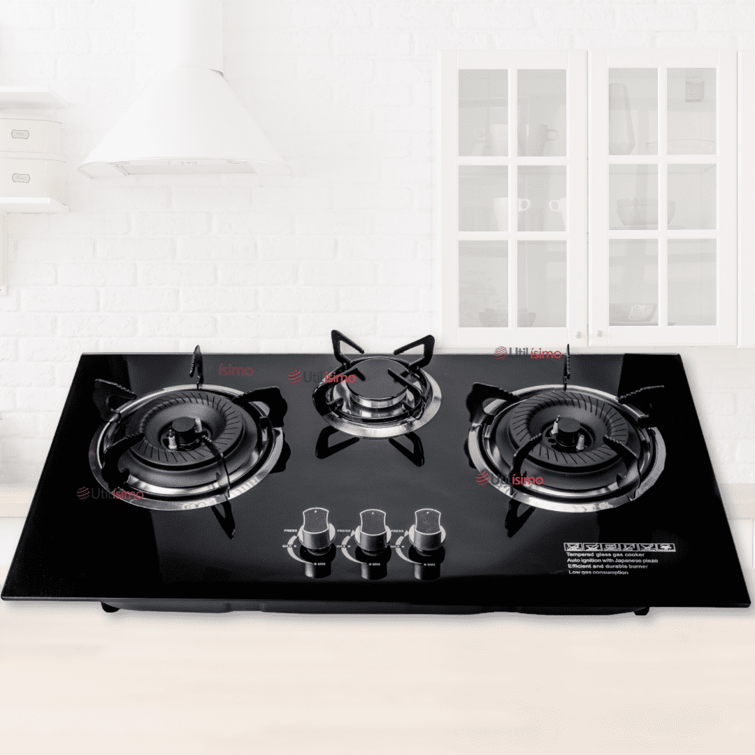 Line - Cocina Encimera A Gas Licuado 3 Platos Tope De Vidrio Con Chispero Color Negro