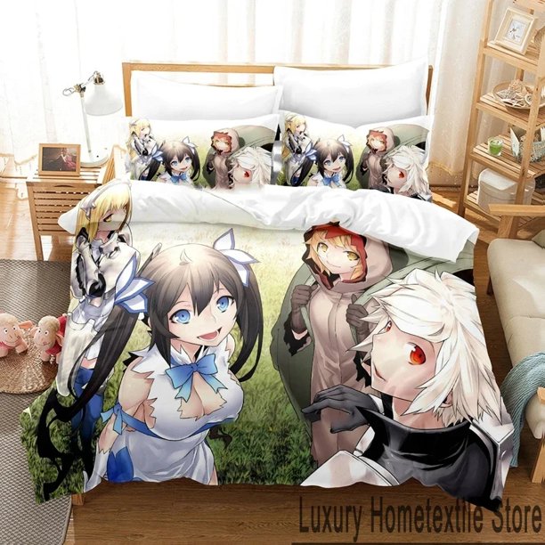 DanMachi Hestia Bedding Set Duvet Cover Bed Set Quilt Cover Pillowcase Comforter Size Boys Adult Bed Sheets