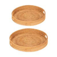 Bothyi - Bandeja De Mimbre Hecha A Mano Para Servir, Cesta Tejida, Bandeja Decorativa Para Alimentos Para El Hogar, 2 Uds.