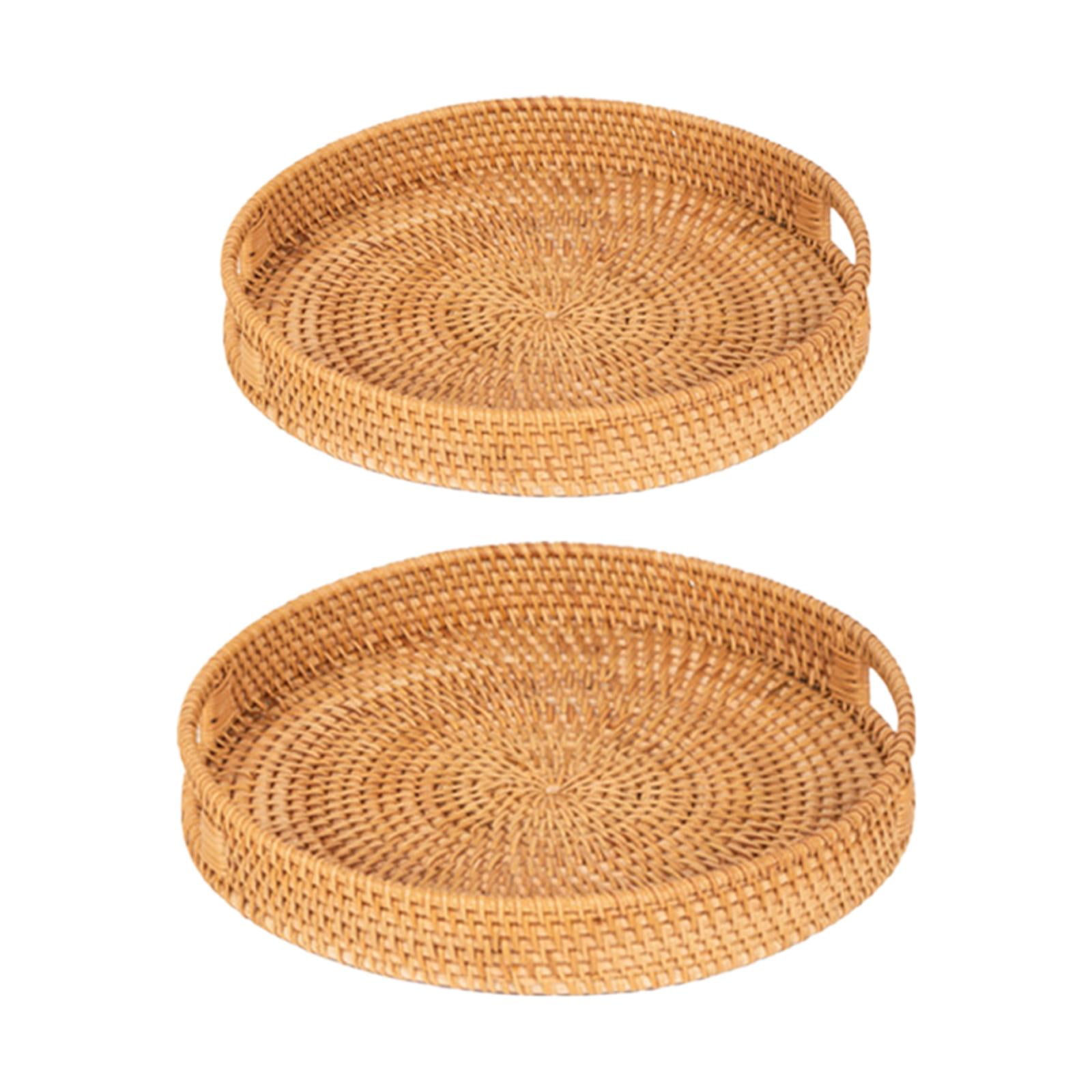 Bothyi - Bandeja De Mimbre Hecha A Mano Para Servir, Cesta Tejida, Bandeja Decorativa Para Alimentos Para El Hogar, 2 Uds.