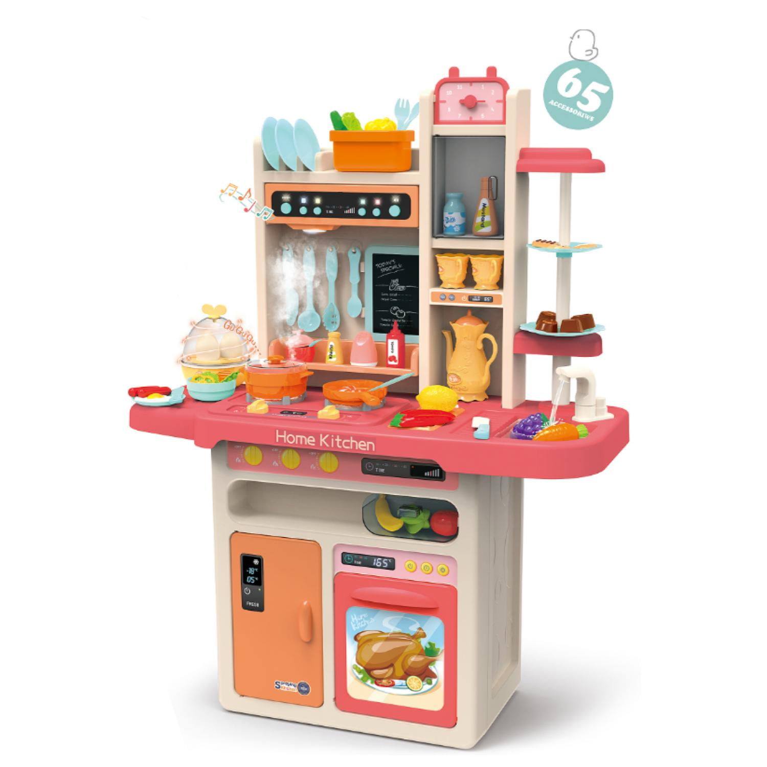 Genérico - Juguete Cocina 65 Piezas Luz Sonido Rosado 93cm