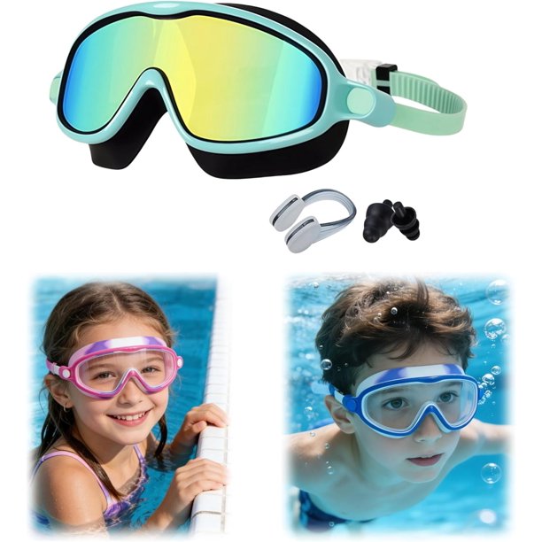 Gafas natación niños HD montura grande verano visión amplia antivaho clases natación