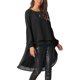 thumbnail image 4 of INSPIRE CHIC Blusas asimétricas de gasa casuales elegantes para mujer con mangas largas de linterna y cuello redondo, parte superior alta y baja, talla L, color negro, 4 of 7