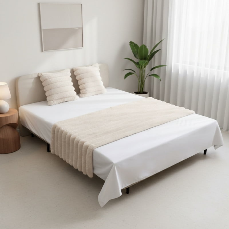 Genérico - Juego De Piecera Peluda Texturizada Medida 70x210cm Pie De Cama Beige