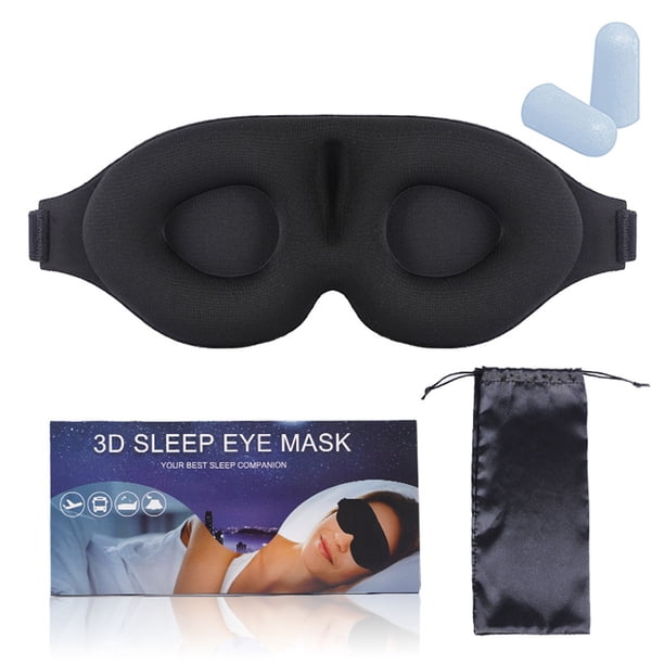 Antifaz para dormir, diseño del contorno de la cuenca del ojo en 3D, con tapones para los oídos y bolsa de viaje, blackout, suave y cómodo, apto para yoga o meditación