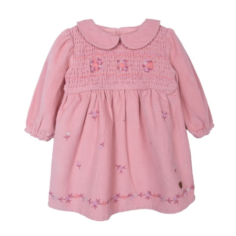 Pillin - Vestido Bebé Niña Manga Larga Cotelé Bordado Floral Arena