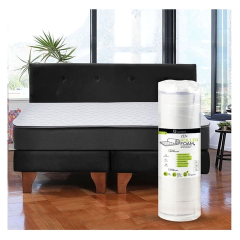 Latam Home - Cama Europea Zen Roller 2 Plazas Colchon Comprimido Espuma + Respaldo Tela Negro