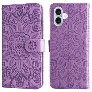 Funda Tipo Cartera Foxdock Para Iphone 16 , Diseño Girasol En Relieve, Cuero Pu, Cierre Magnético, Soporte Y Tarjetero