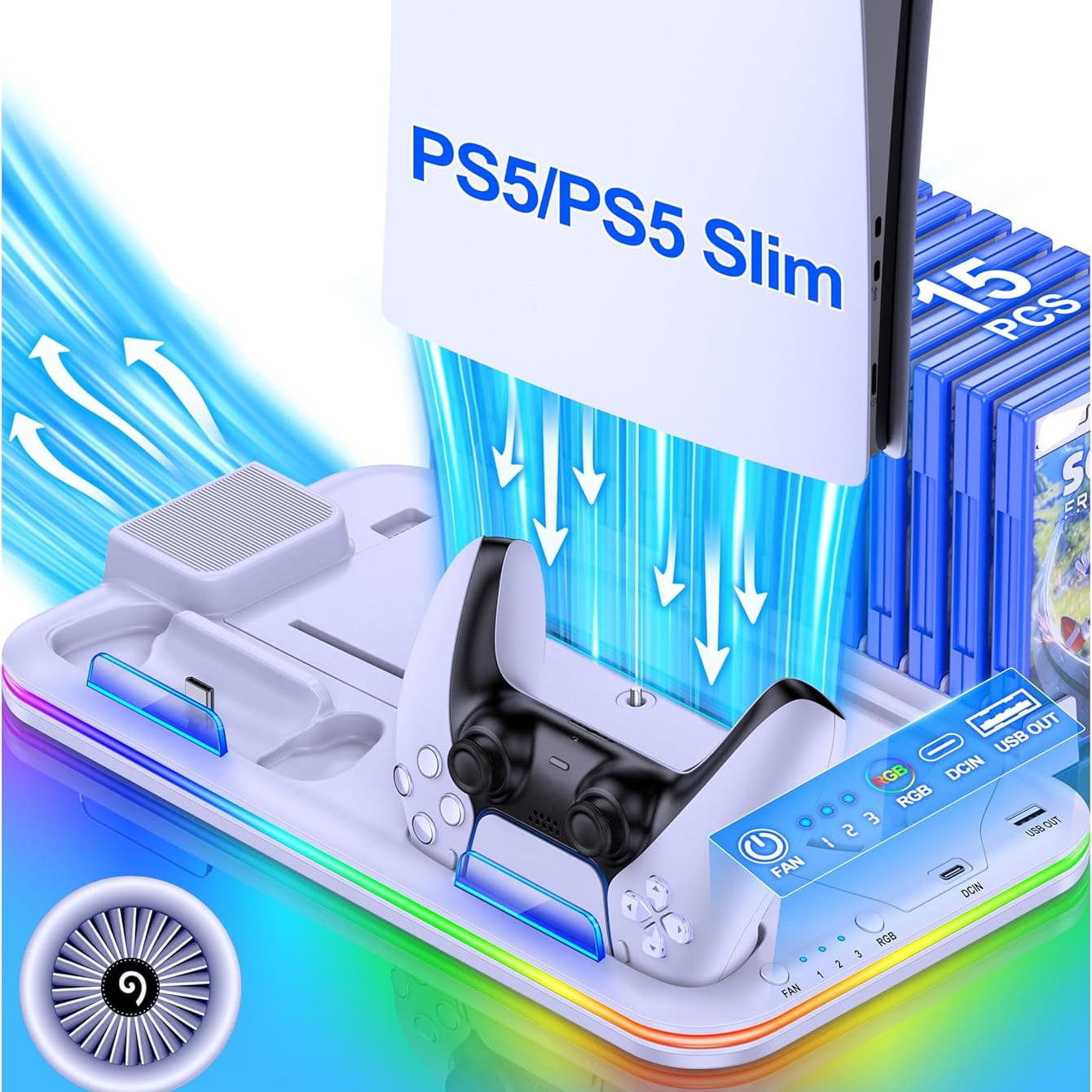 Estación De Enfriamiento Para Ps5 Aaronmei Con Estación De Carga Y Almacenamiento Blanco