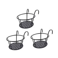 Ioensy - 3 Maceteros Colgantes Para El Hogar, Balcón, Valla, Exterior, Con Gancho, Color Negro