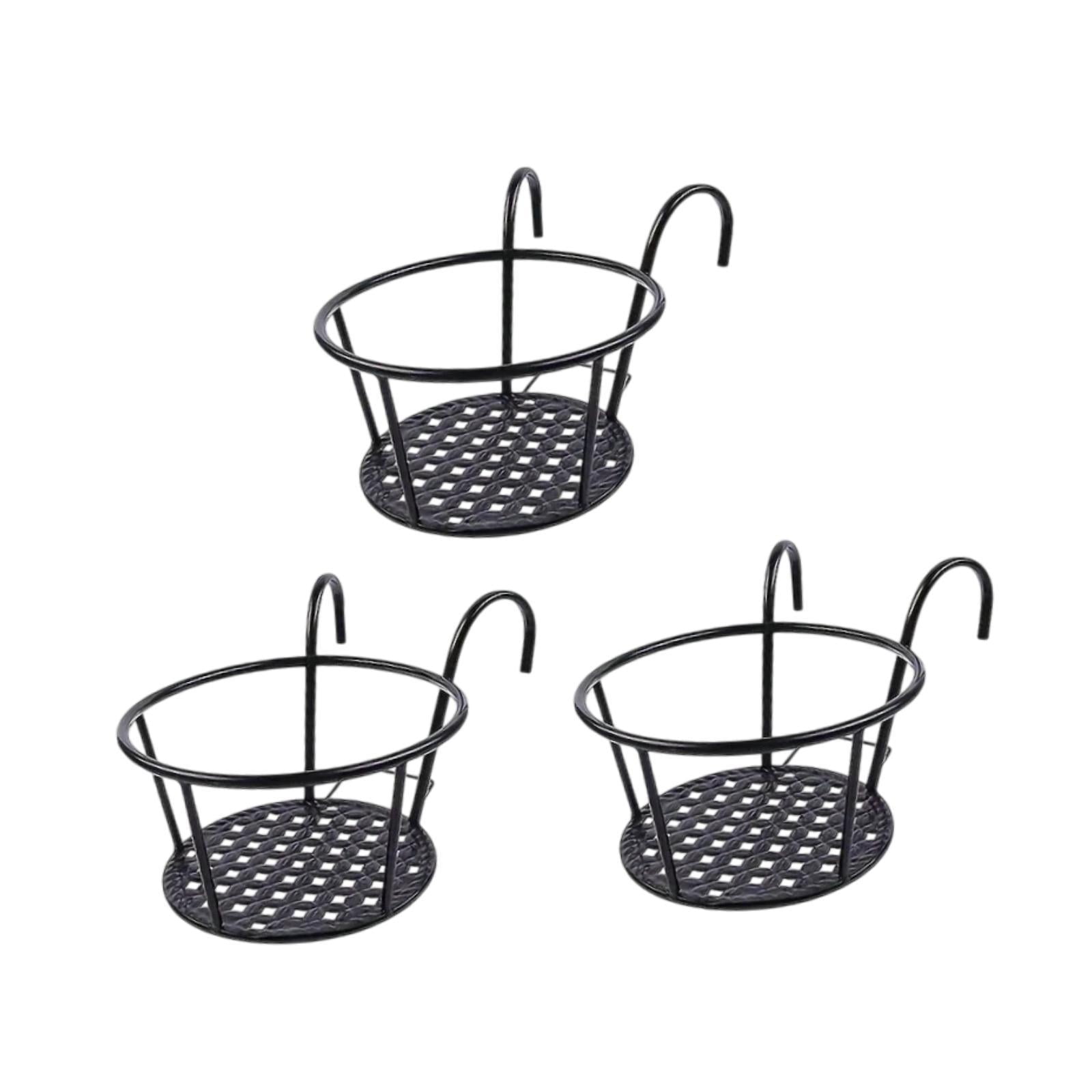 Ioensy - 3 Maceteros Colgantes Para El Hogar, Balcón, Valla, Exterior, Con Gancho, Color Negro