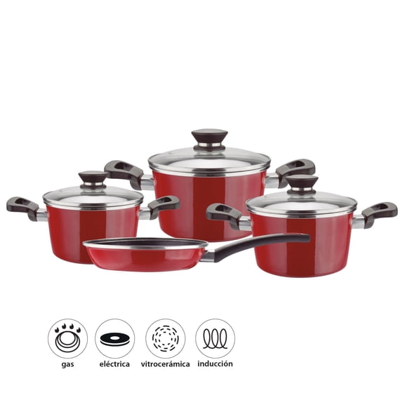 Batería de Cocina Coral 7 Piezas Rojo Acero