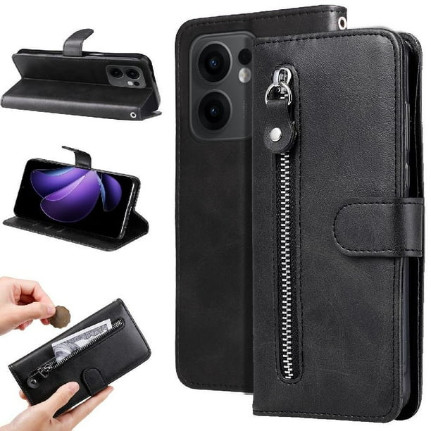 Funda con Cremallera para OPPO Reno 13F, Carcasa Cartera de Cuero PU con Soporte y Tarjetero