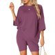 thumbnail image 1 of INSPIRE CHIC Conjunto de Salón de Punto Acanalado para Mujer Camiseta de Manga Corta Oversize y Pantalones Cortos de Cintura Alta Suave Conjunto de Dos Piezas de Verano M Púrpura Rojo, 1 of 6