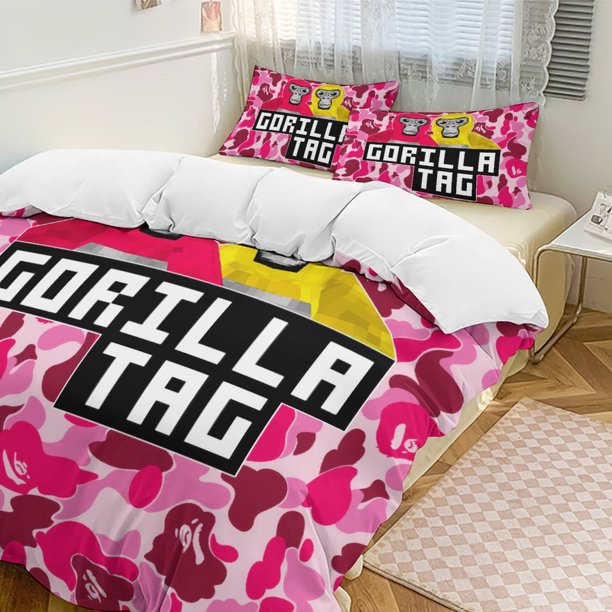 Pink Camo Gorilla Tag Comforter Set Soft 3 Pcs Twin Bedding Sets Thicken for All Season