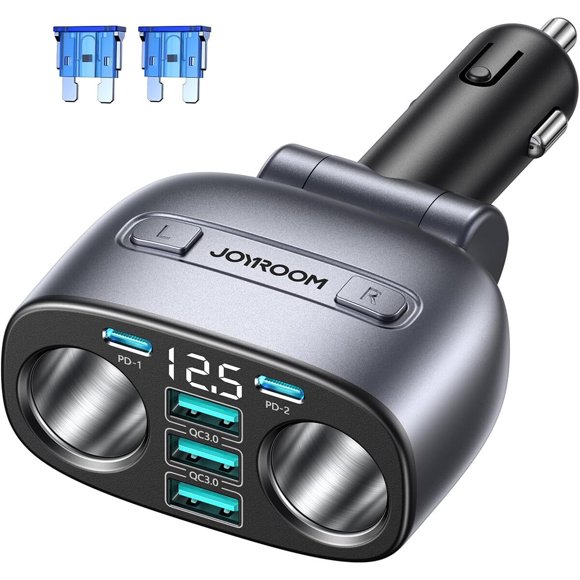 JOYROOM 7 en 1, divisor para encendedor de cigarrillos de 225 W con 2 tomas