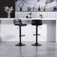 M&Ms - Bar Stools Set Of 2 – Modern Pu Leather Counter Height Barstools With Back, Height Adjustable Swivel Kitchen Island Chairs, Armless, Large Base-Black