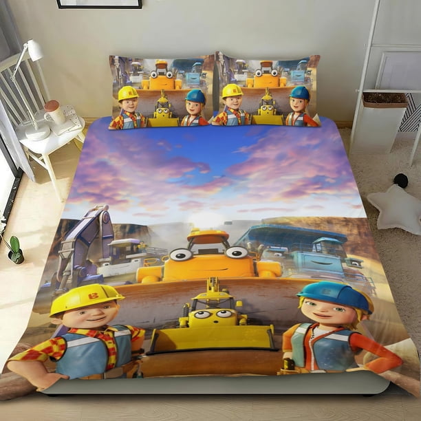 Bob el Constructor Conjunto de sábanas temático, trío de piezas, cómodo y amigable con la piel, diseño único, regalo de decoración para el hogar para familiares, amigos y fans, 90 cm * 190 cm