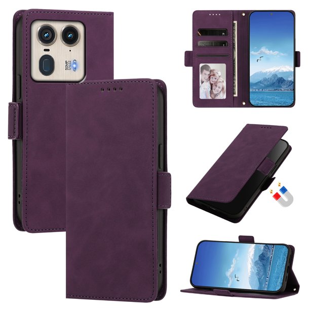 Funda Billetera Delgada para Motorola Edge 50 Ultra 5G con Ranuras y Soporte Morado oscuro