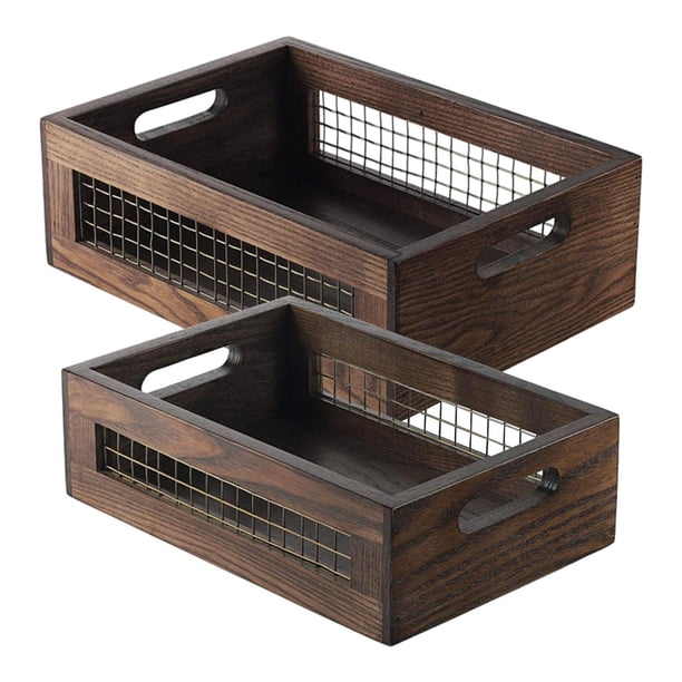 Cestas De Almacenamiento De 2 Piezas Organizador De Madera De Bandeja Para Escritorio De Escritorio De Restaurante