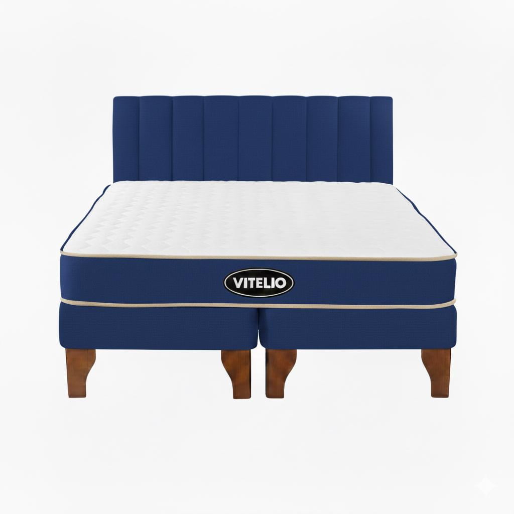 Vitelio - Cama 2 Plazas Modular Europea Azul Rey + Colchón Ortopédic