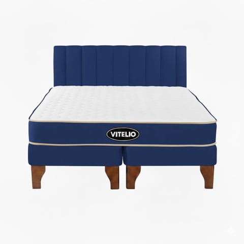 Vitelio - Cama 2 Plazas Modular Europea Azul Rey + Colchón Ortopédic
