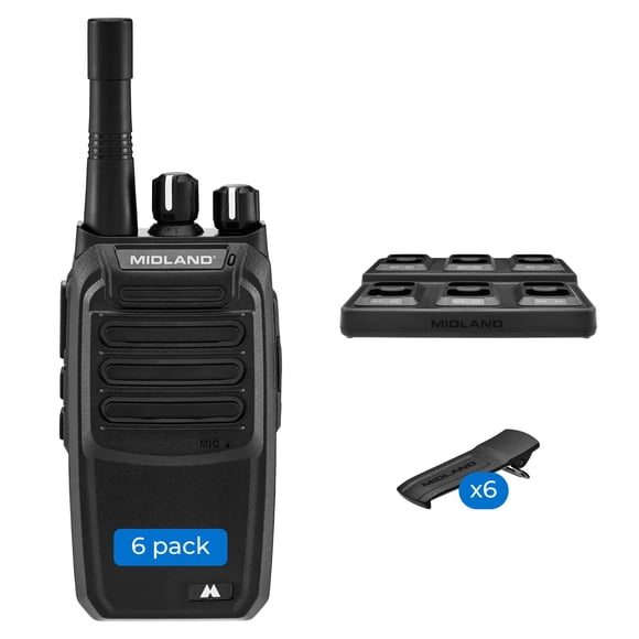 Radio empresarial Midland BR200X6BGC de 2 W, 16 canales, cargador para 6 unidades