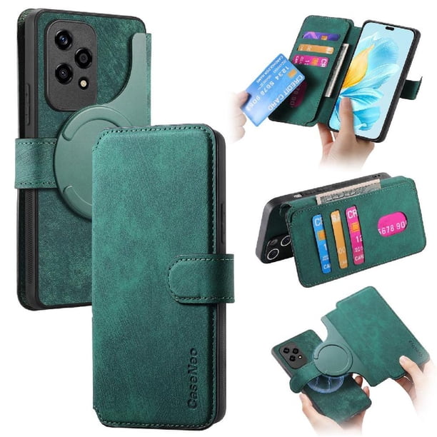 Funda Billetera Magnética para Honor 200 Lite Soporte Tarjetas Desmontable Verde