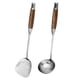 thumbnail image 1 of Juego de utensilios de cocina de 2 piezas, acero inoxidable 304, pala para wok y cuchara para sopa con mango largo de madera resistente al calor, 1 of 7