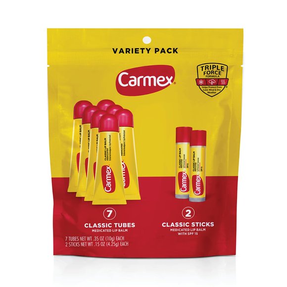 Bálsamo labial Carmex Classic Medication, paquete variado de 9 unidades