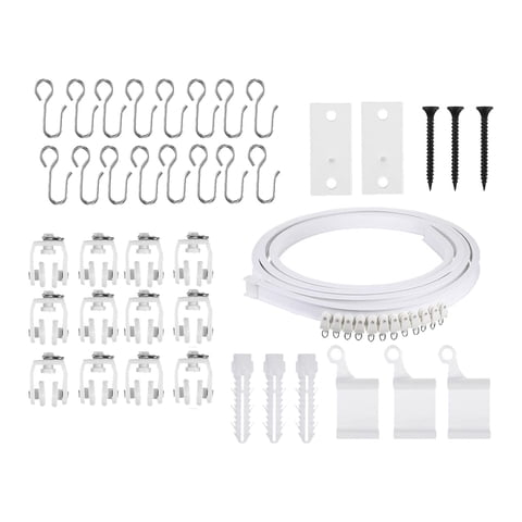 Magideal - Juego De Rieles Para Cortina De Techo Soportes De Montaje Rodillos Ganchos Accesorios De Montaje Para Baño Sala De Estar Balcón Separador De Ambientes , 200Cm