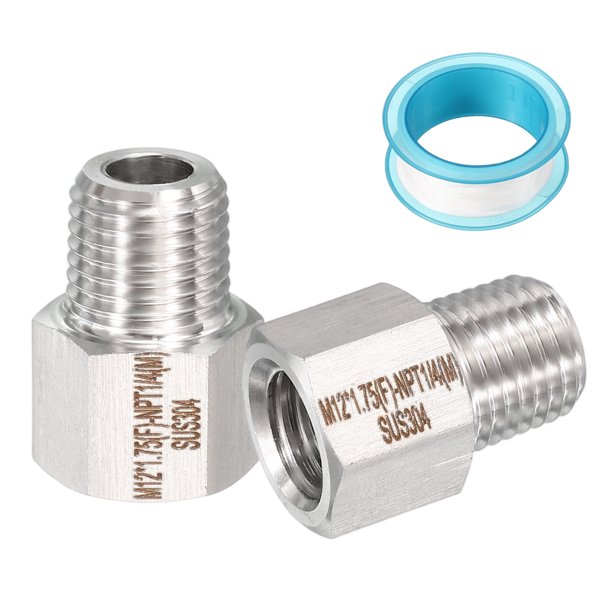 Uxcell 2 piezas de accesorio de tubería forjado de acero inoxidable 304, adaptador de rosca hembra M12x1.75 a 1/4" NPT