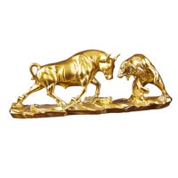 Magideal - Estatua De Oso Y Toro, Figura De Toros, Adorno De Recolección Decoración Moderna De La Casa Escultura De Animales Esculturas De Ganado Para Estantes, Dorado 28X8X11.5Cm