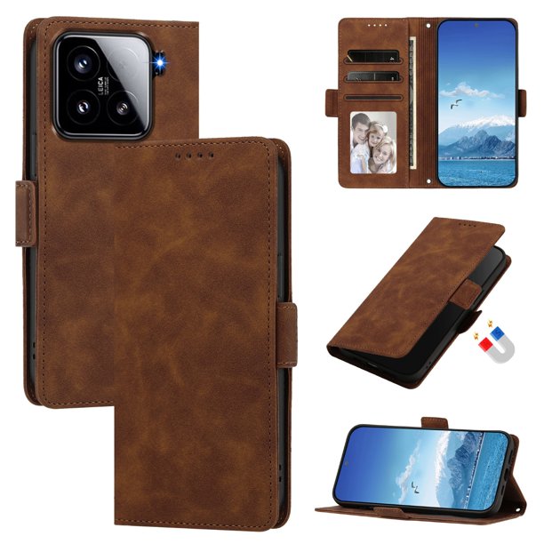 Funda Billetera Delgada para Xiaomi 15 con Ranuras y Soporte Marrón