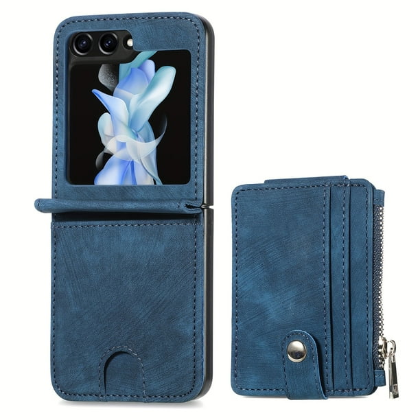 2 In 1 Artificial Leather Removable Card Bag Phone Case For Samsung Galaxy Z Flip 5 Flip5 5G Support Fall Protection Cover