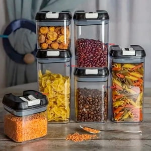 Line - Set Contenedores De Alimentos 7 Piezas Herméticos De Plástico Cocina Despensa Negro