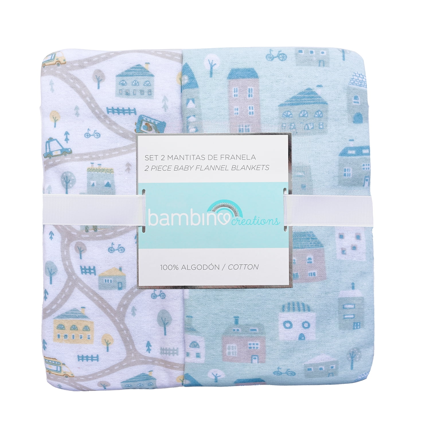 Bambino - Set 2 Mantita Franela Celeste Ciudad Niño