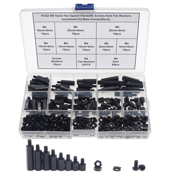 Kit surtido de tornillos separadores hexagonales de nailon HVAZI M4