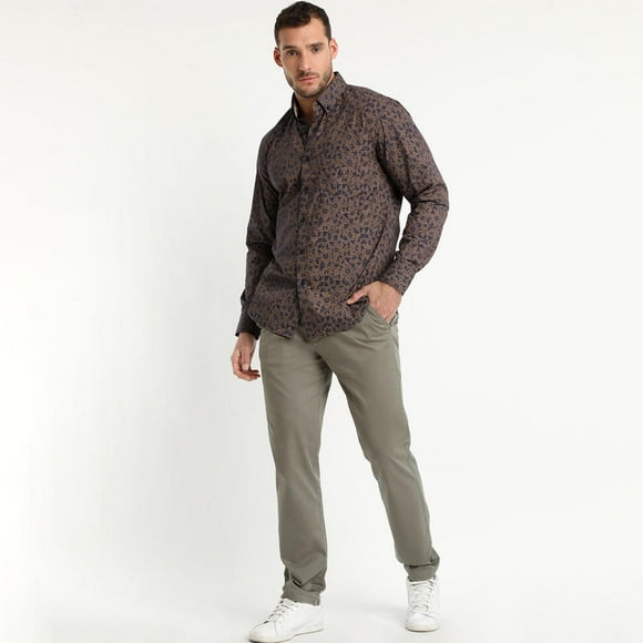 Camisa Trevira Estampada Café Oscuro
