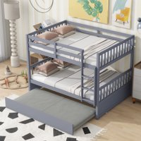 M&Ms - Full Over Full Rubber Wood Bunk Bed With Trundle, Ladder And Guardrails, Convertible To 2 Full Size Beds, With Twin Size Trundle ,Grey(Old Sku W504S00250)