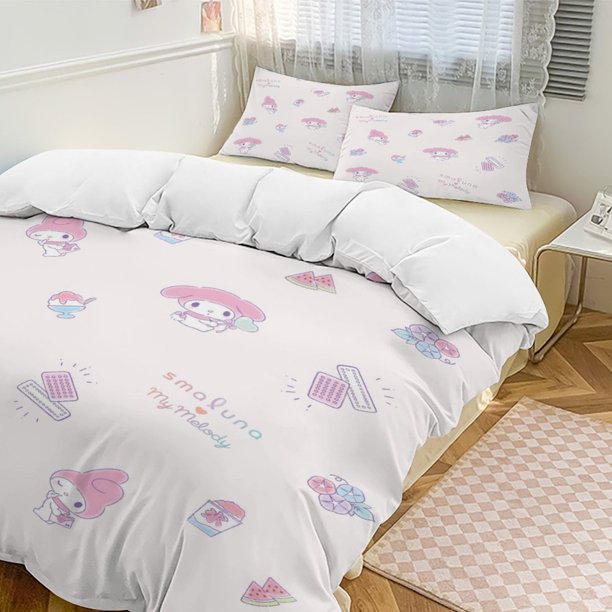 Sanrio Quilt Set Thicken Soft 3 Pieces Bedding Set All Season Duvet Cove with 2 Pillowcases for Adult Women Girls Teens Home Room Decor