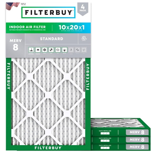 Filtro de aire Filterbuy MERV 8 10x20x1 (paquete de 4) para HVAC