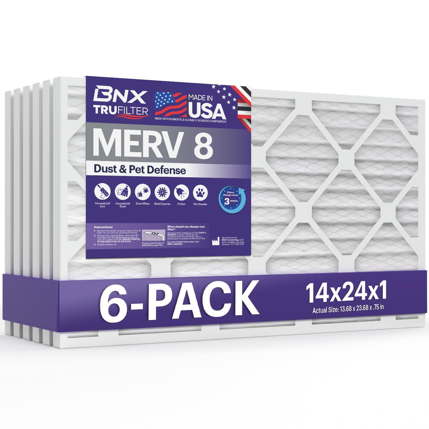 Filtro De Aire Bnx Trufilter 14x24x1 Merv 8 Para Aire Acondicionado