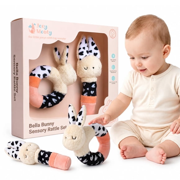 Sonajero para bebé Joey Monty Bella Bunny, pack de 2, 0‑6 meses