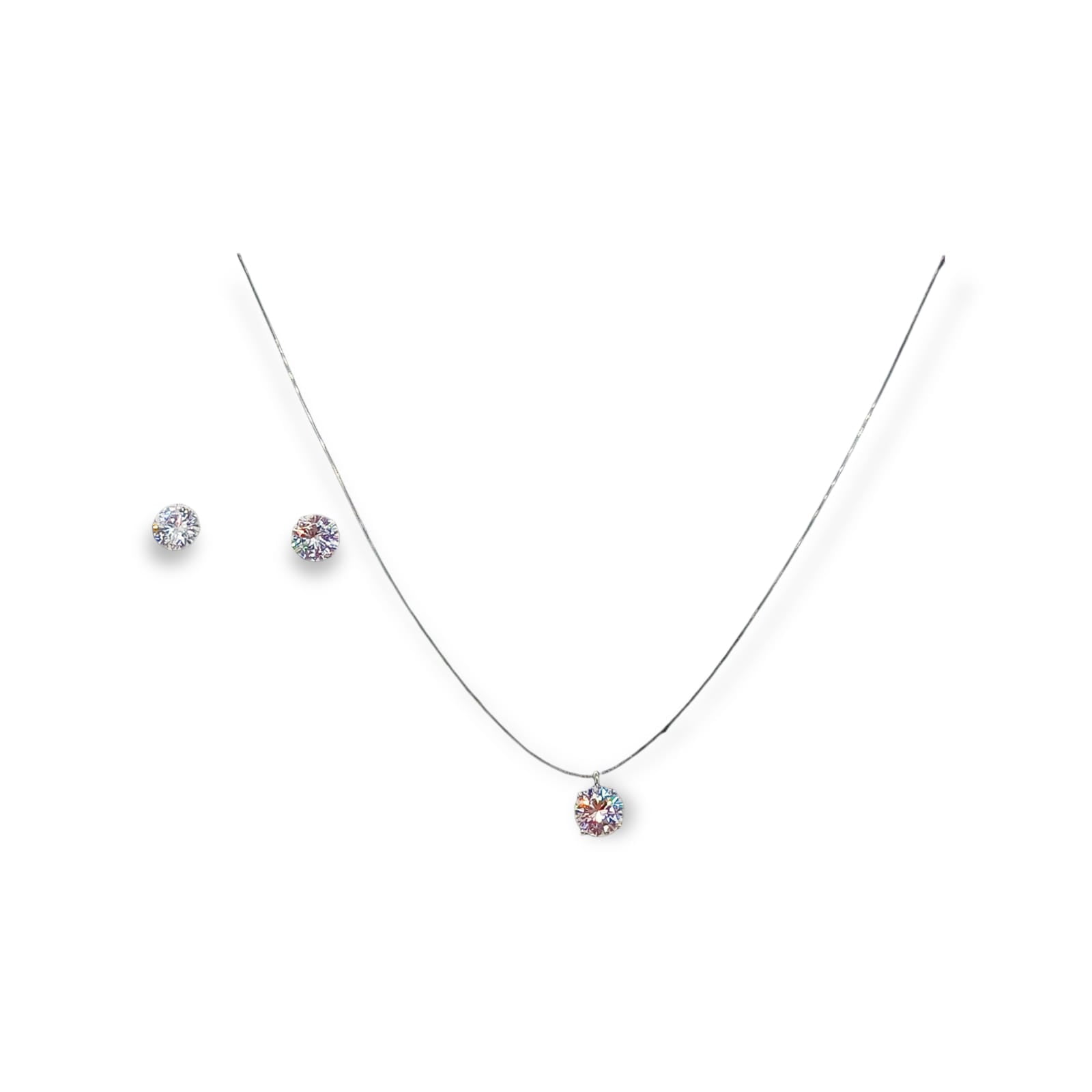Elbauldejuma - Set Conjunto Collar Nylon Aros Punto De Luz Plata 7mm Amor